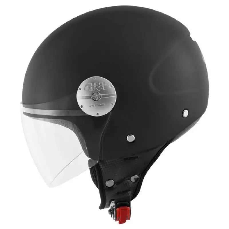 Casco demi-jet Givi 10.7 EVO Nero Opaco visto di lato con visiera trasparente