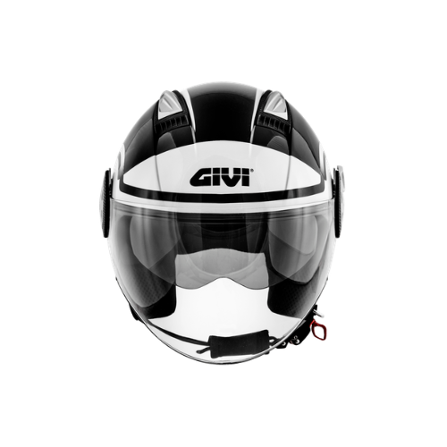 Givi 11.1 Air Jet-R Round H111FRDBW visto di fronte: calotta nera con la fascia bianca