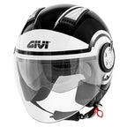 Givi 11.1 Air Jet-R Round nero e bianco H111FRDBW: casco jet visto di tre quarti, con visiera lunga trasparente