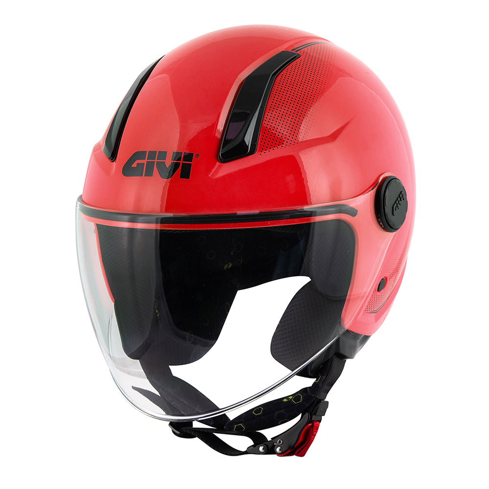 Givi 11.7 Solid Color H117BR300 casco demi-jet rosso lucido – vista di tre quarti anteriore