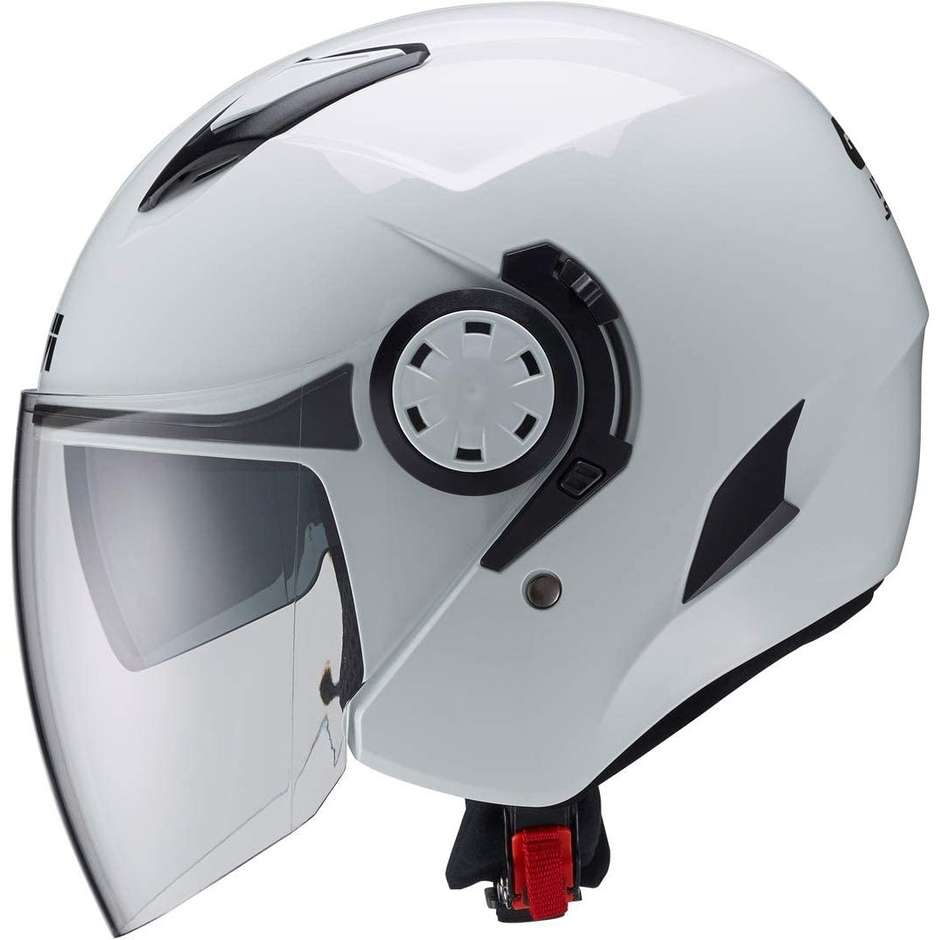 Givi 12.3 Stratos H123BB910 visto di lato: calotta bianco lucido e visiera lunga trasparente