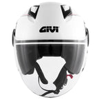 Casco jet Givi 12.3 Stratos Thanatos bianco lucido visto di fronte, visiera trasparente e visierino