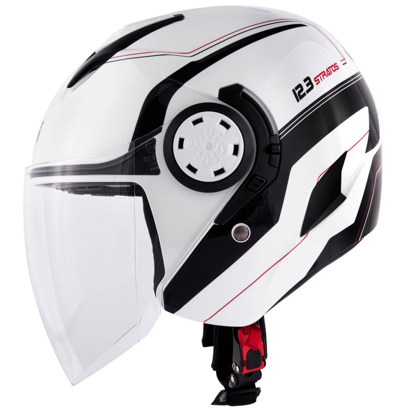 Fianco opposto del casco jet Givi 12.3 Stratos Thanatos bianco lucido con grafica a fasce nere