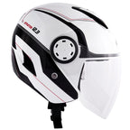 Givi 12.3 Stratos Thanatos bianco lucido di lato: fasce nere, filetti rossi e logo GIVI nero