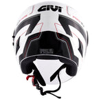 Retro del Givi 12.3 Stratos Thanatos bianco lucido con i due estrattori d'aria posteriori