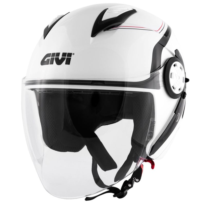 Givi 12.3 Stratos Thanatos bianco lucido H123FTHWH, casco jet visto di tre quarti con visiera lunga
