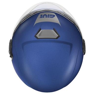 Casco jet Givi 12.5 blu metallizzato opaco visto dall'alto con la presa d'aria superiore grigia
