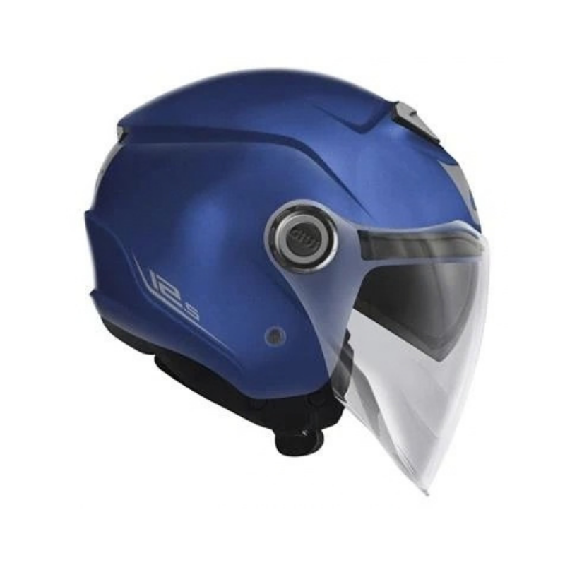 Fianco destro del casco jet Givi 12.5 blu metallizzato opaco con visiera trasparente e visierino