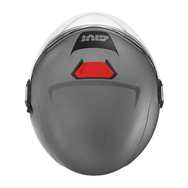 Casco jet Givi 12.5 titanio opaco visto dall'alto con il cursore rosso della presa d'aria