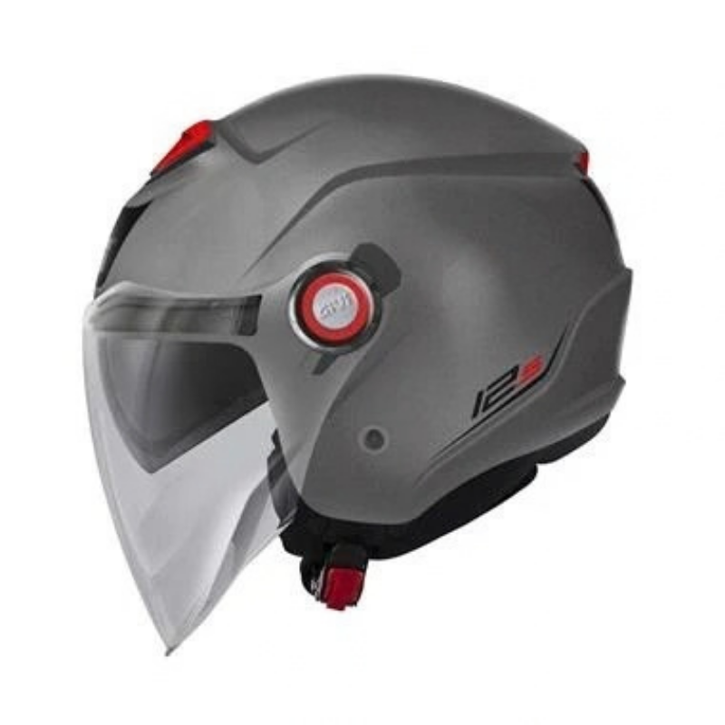 Givi 12.5 Solid Color titanio opaco di lato, con visiera trasparente e dettagli rossi