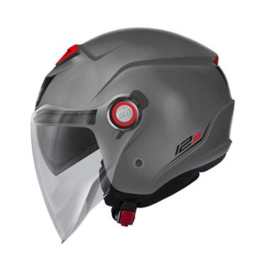 Givi 12.5 Solid Color titanio opaco di lato, con visiera trasparente e dettagli rossi