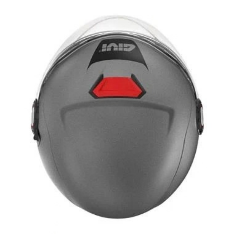 Casco jet Givi 12.5 titanio opaco visto dall'alto con il cursore rosso della presa d'aria