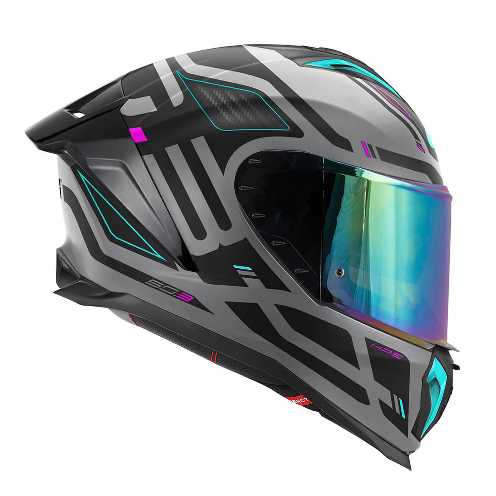 Givi 50.3 Quasar H503FQSGP casco integrale grigio opaco/nero/fucsia/azzurro – vista laterale opposta