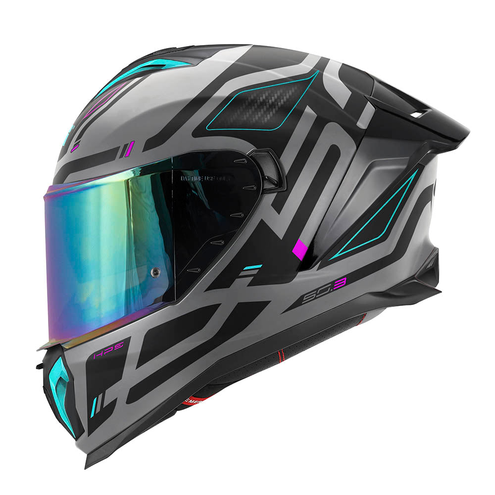 Givi 50.3 Quasar H503FQSGP casco integrale grigio opaco/nero/fucsia/azzurro – vista laterale