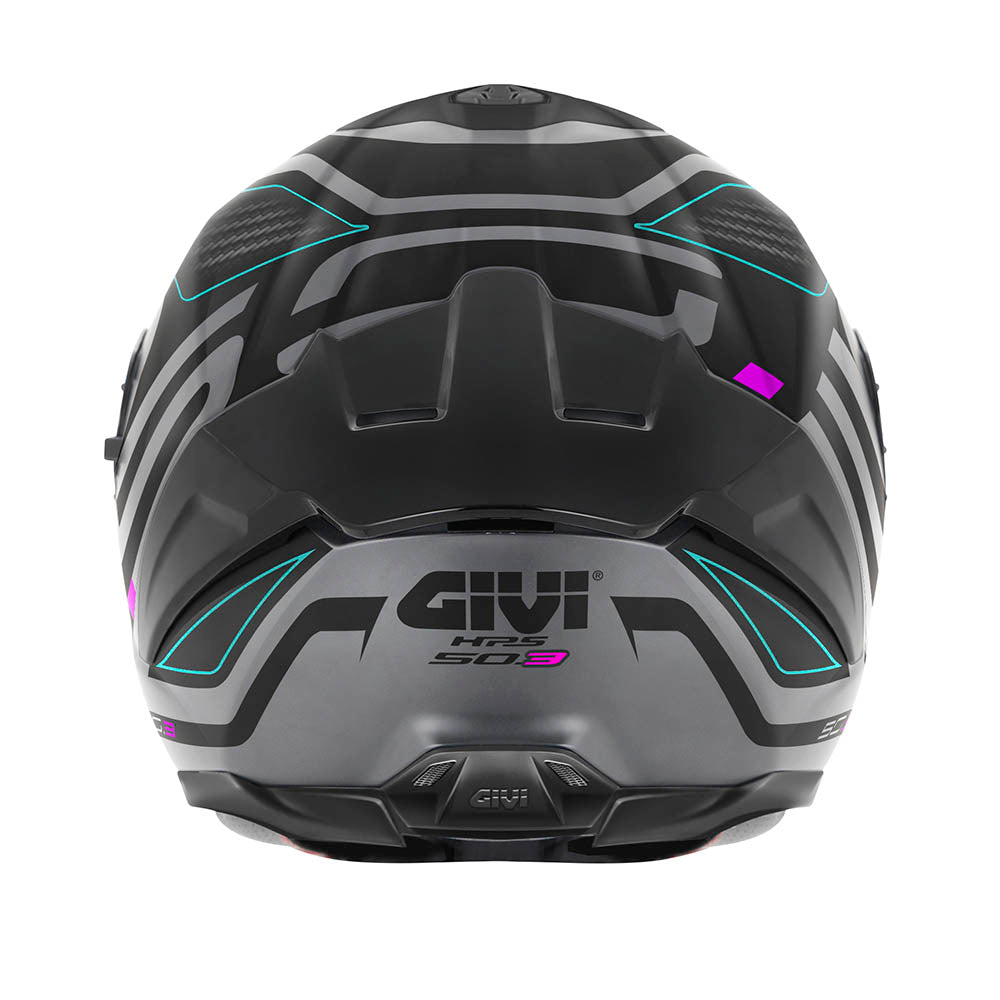 Givi 50.3 Quasar H503FQSGP casco integrale grigio opaco/nero/fucsia/azzurro – vista posteriore