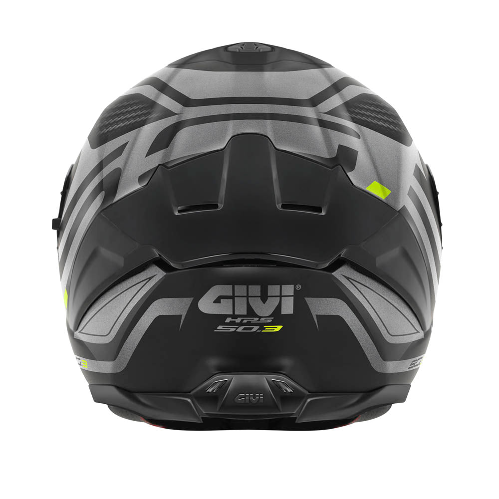 Givi 50.3 Quasar H503FQSBY casco integrale nero opaco/titanio/giallo – vista posteriore