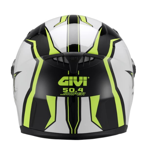 Retro del casco integrale Givi 50.4 Sniper Spectrum con logo GIVI e scritta 50.4 Sniper gialli