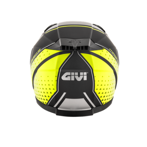 Givi 50.5 Tridion Magnus casco integrale nero opaco/giallo fluo H505FMGBY – vista posteriore con grafica giallo fluo