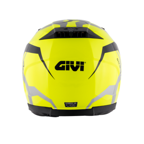 Givi 50.5 Tridion Vortix casco integrale giallo fluo/nero H505FVXNY – vista posteriore con logo GIVI nero