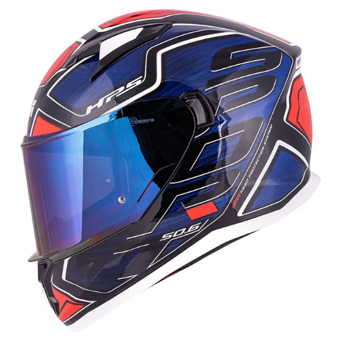 Casco integrale Givi 50.6 Sport Deep blu/rosso H506FEPLR, vista laterale con grafica nera e filetti bianchi