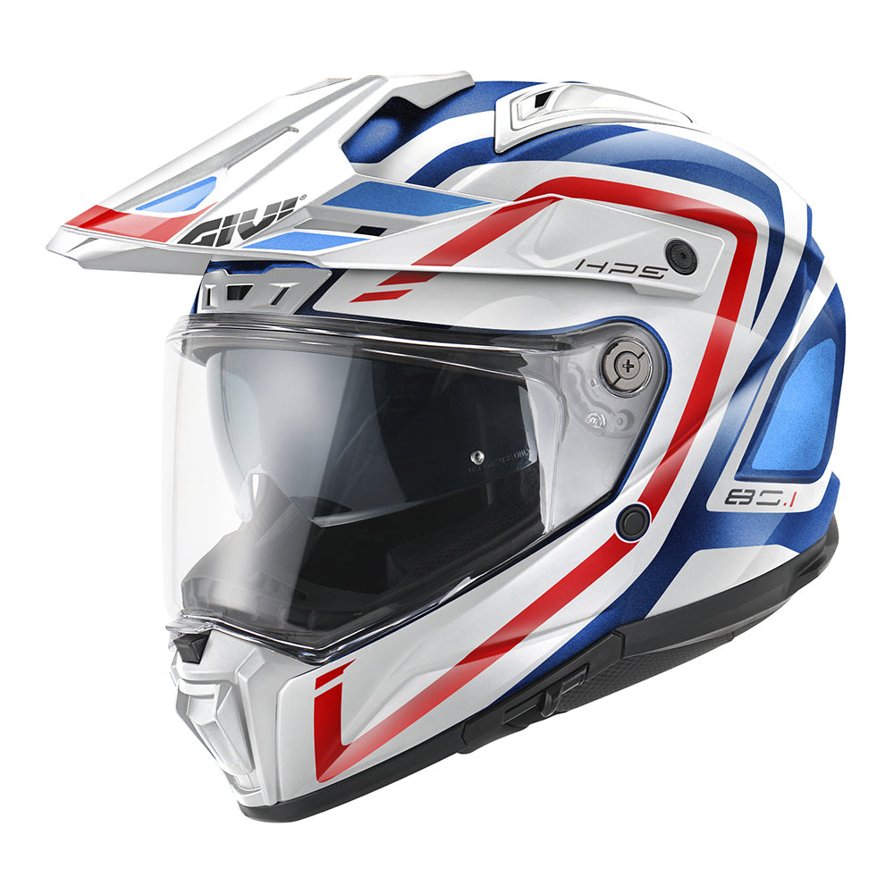 Givi 80.1 Apex H801FAXLR casco integrale bianco/blu/rosso – vista di tre quarti anteriore