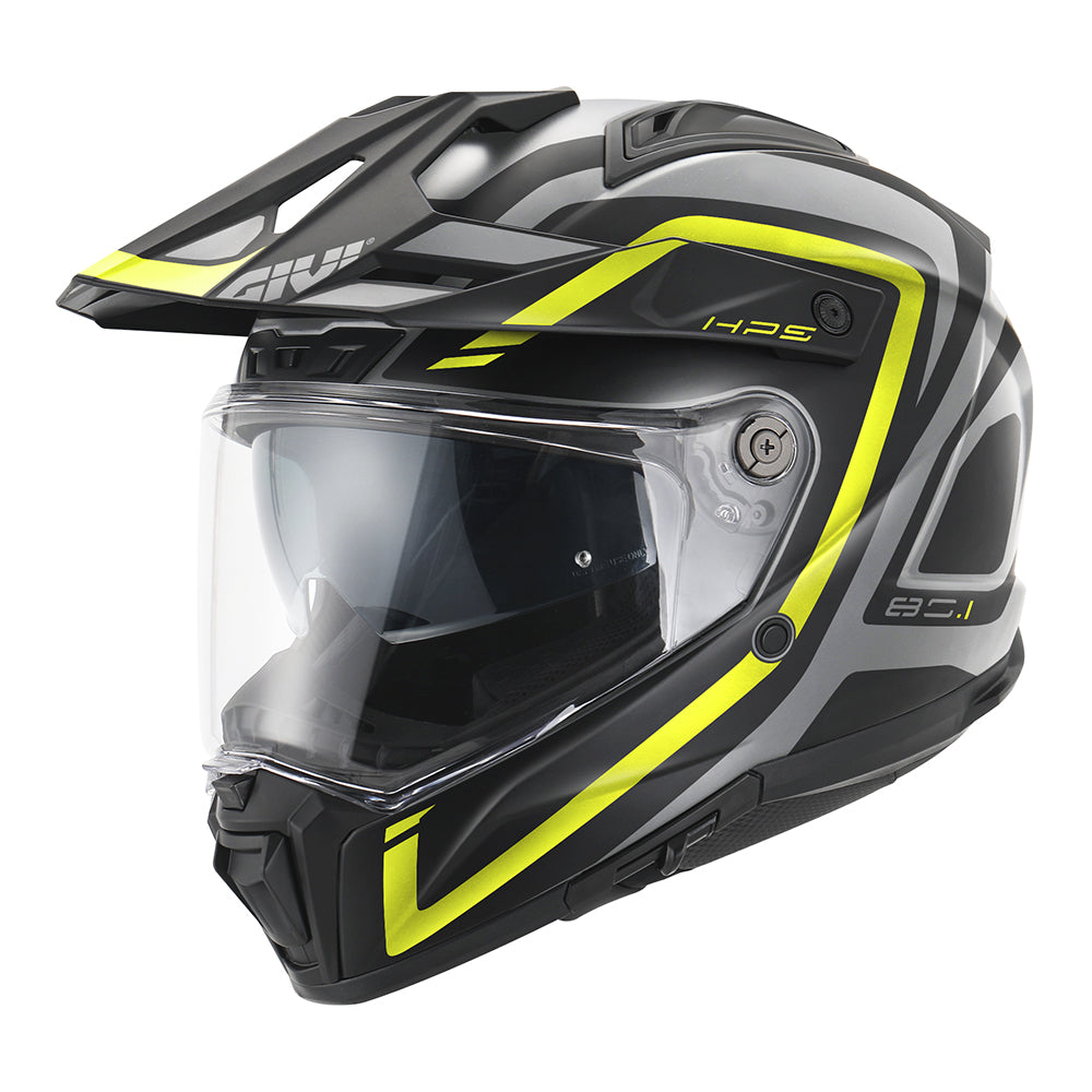 Givi 80.1 Apex H801FAXTY casco integrale grigio opaco/nero/giallo fluo – vista di tre quarti anteriore