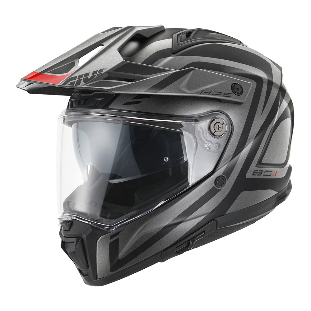 Givi 80.1 Apex H801FAXBR casco integrale nero opaco/titanio/rosso – vista di tre quarti anteriore