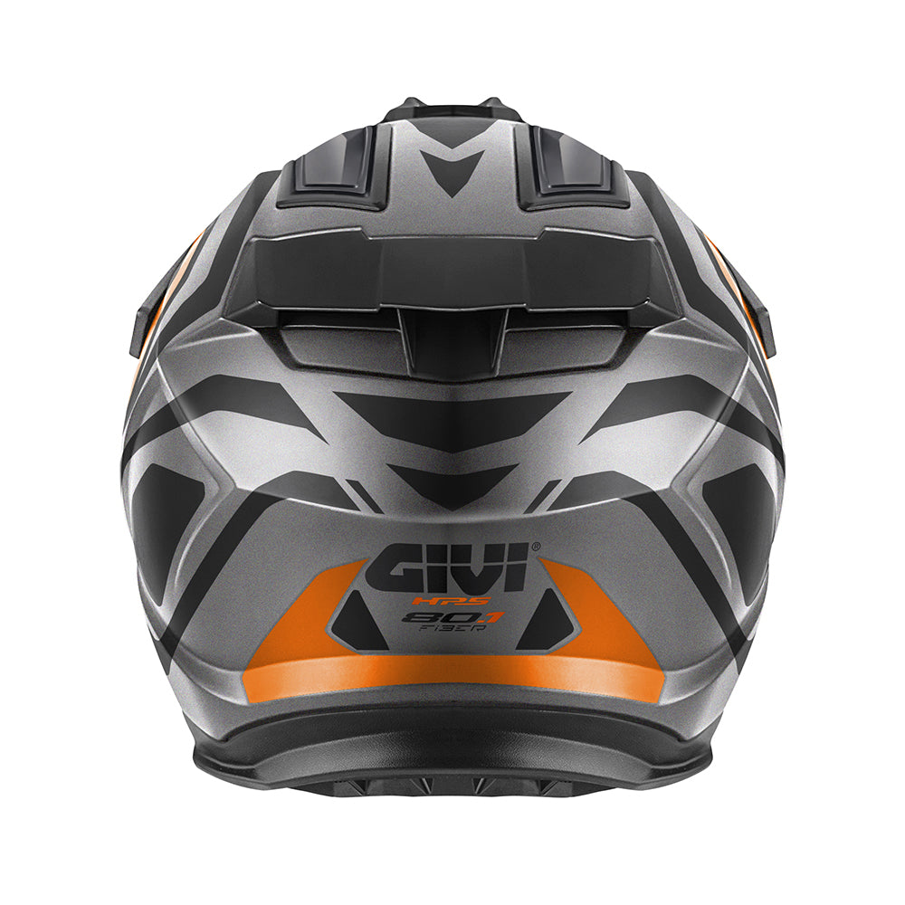 Givi 80.1 Apex H801FAXTE casco integrale titanio opaco/nero/arancio – vista posteriore
