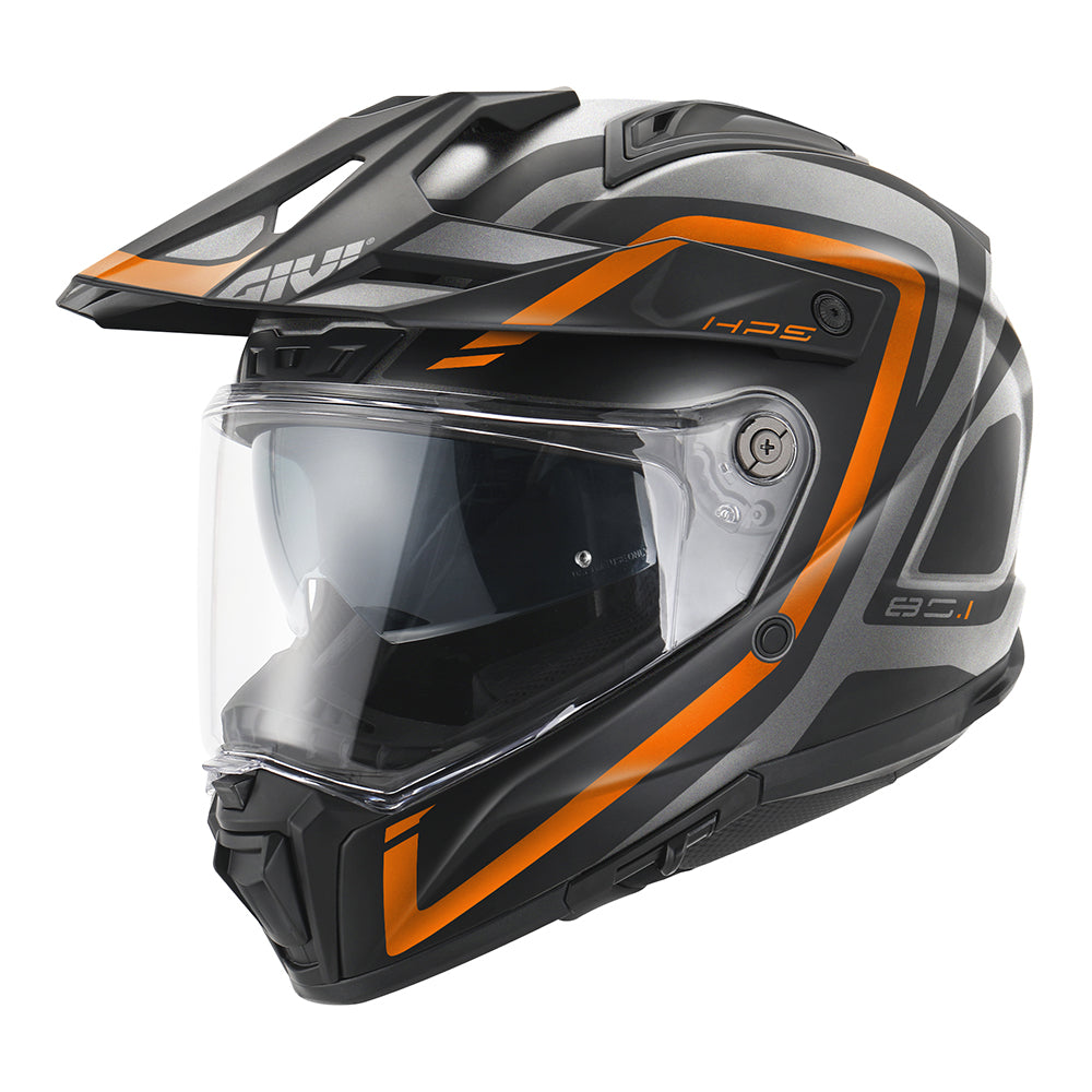 Givi 80.1 Apex H801FAXTE casco integrale titanio opaco/nero/arancio – vista di tre quarti anteriore