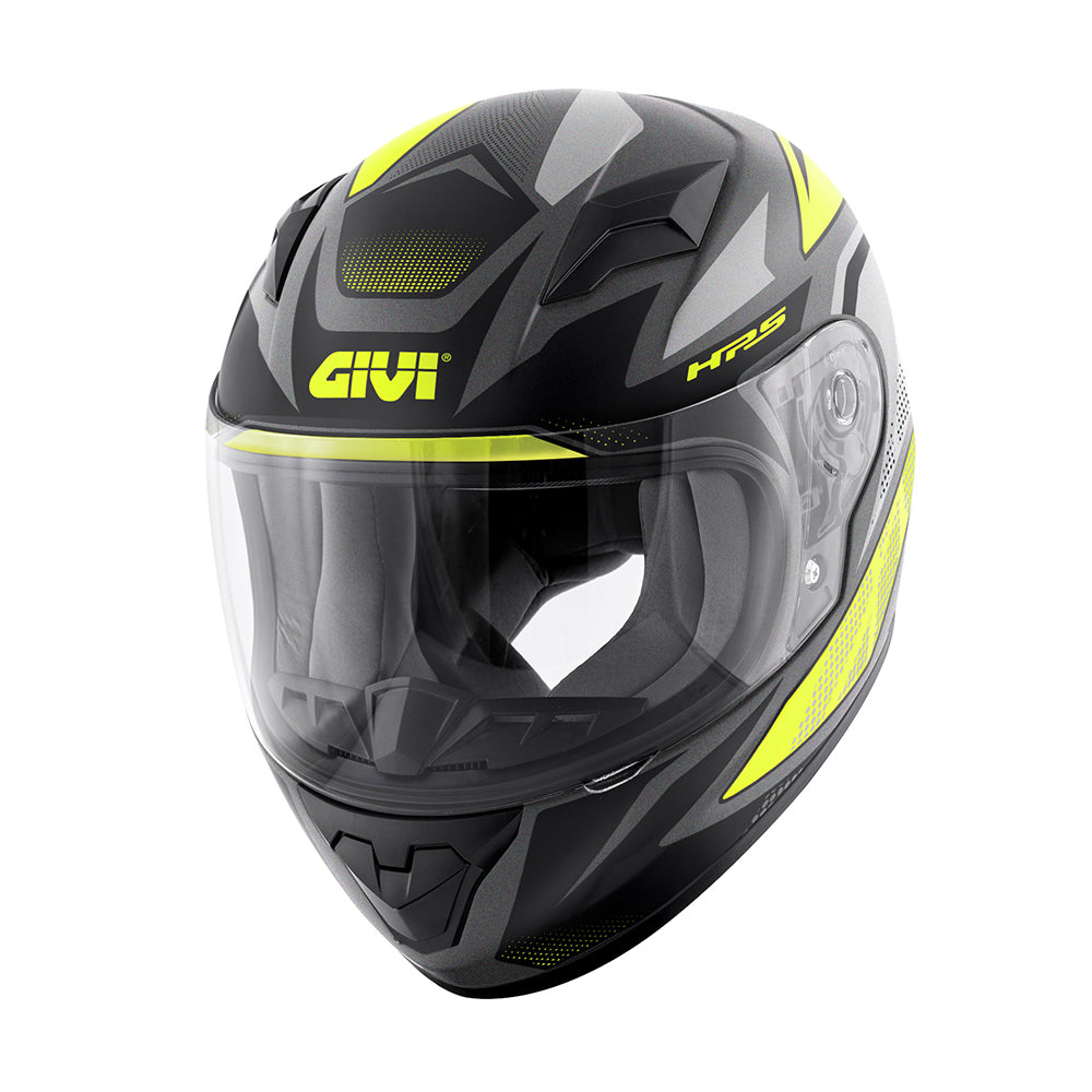 Givi J04 Evo Follow HJ04RFWBY casco integrale bambino nero/titanio/giallo fluo – vista di tre quarti anteriore
