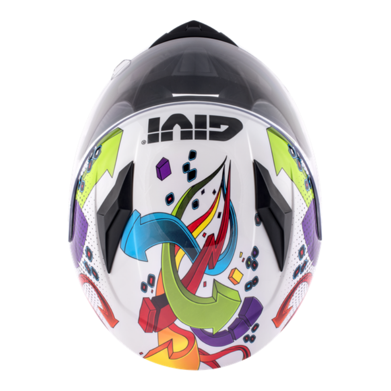Casco integrale bambino Givi Junior 4 bianco e multicolore, visto dall'alto con le prese d'aria