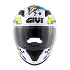 Casco integrale bambino Givi Junior 4 bianco e multicolore, vista frontale con logo GIVI nero