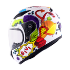 Casco integrale bambino Givi Junior 4 bianco e multicolore, fianco sinistro con la scritta GIVI nel fumetto