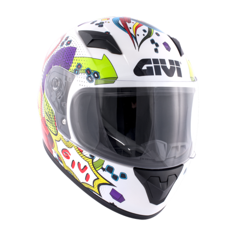 Casco integrale bambino Givi Junior 4 bianco e multicolore, tre quarti dal lato destro