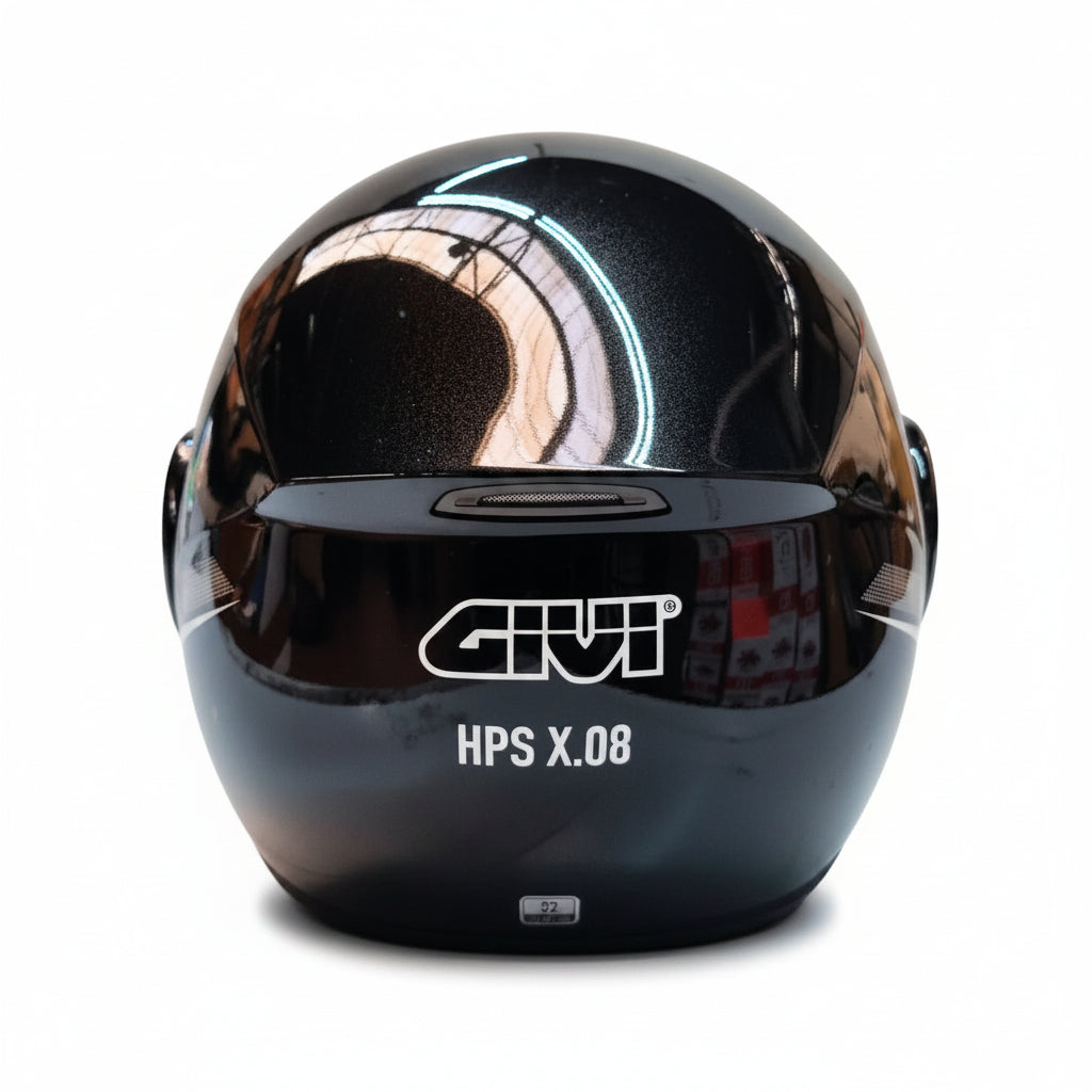 Retro del casco modulare Givi X.08 X-Modular nero lucido con logo GIVI bianco e scritta HPS X.08