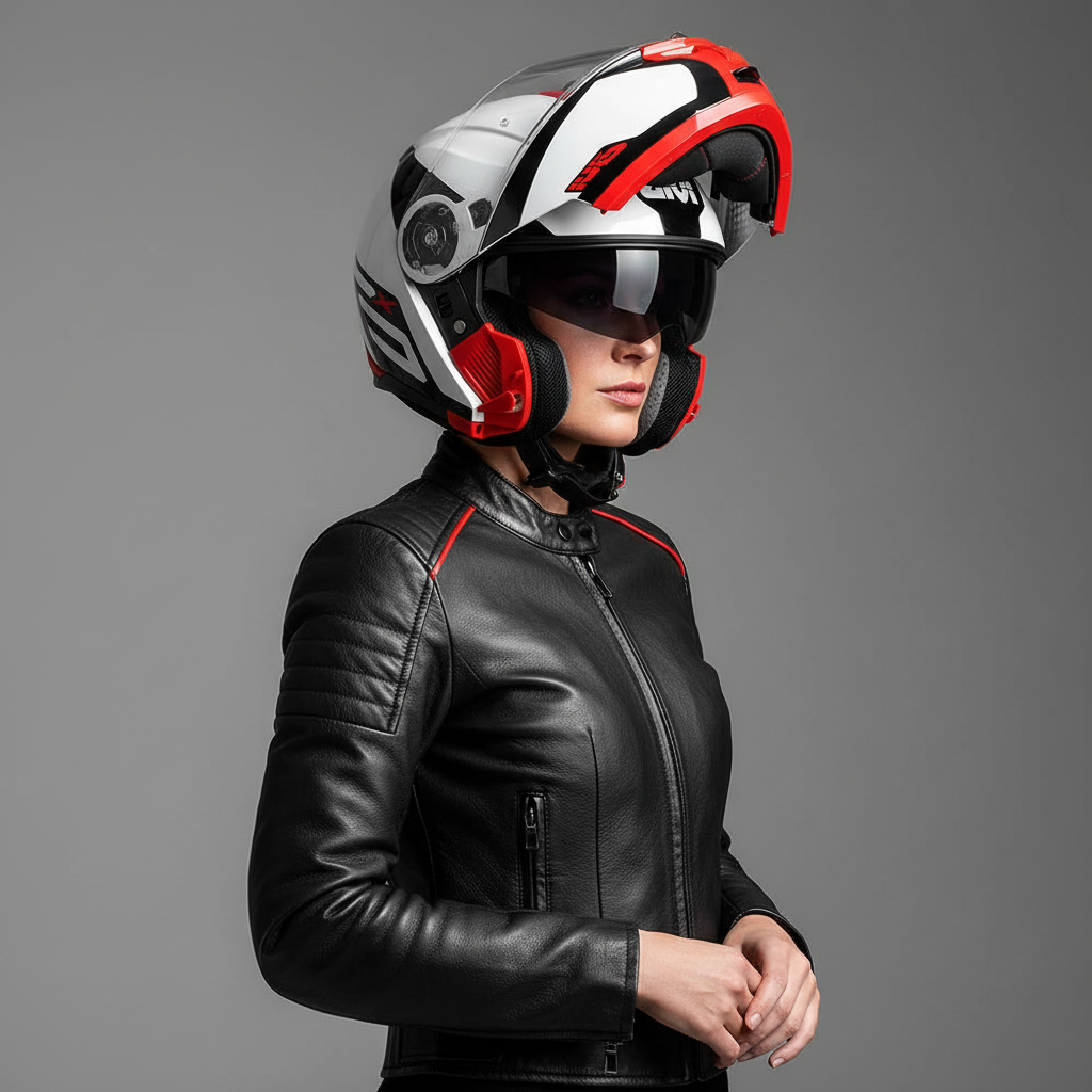 Givi X.21 Challenger Spirit Bianco/Rosso – Casco Modulare P/J ECE 22.05 - Moon Bike - Vista 12