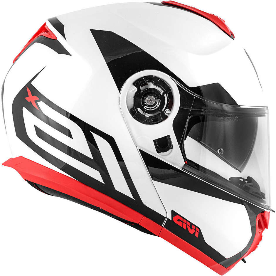 Givi X.21 Challenger Spirit Bianco Rosso - mentoniera alzata