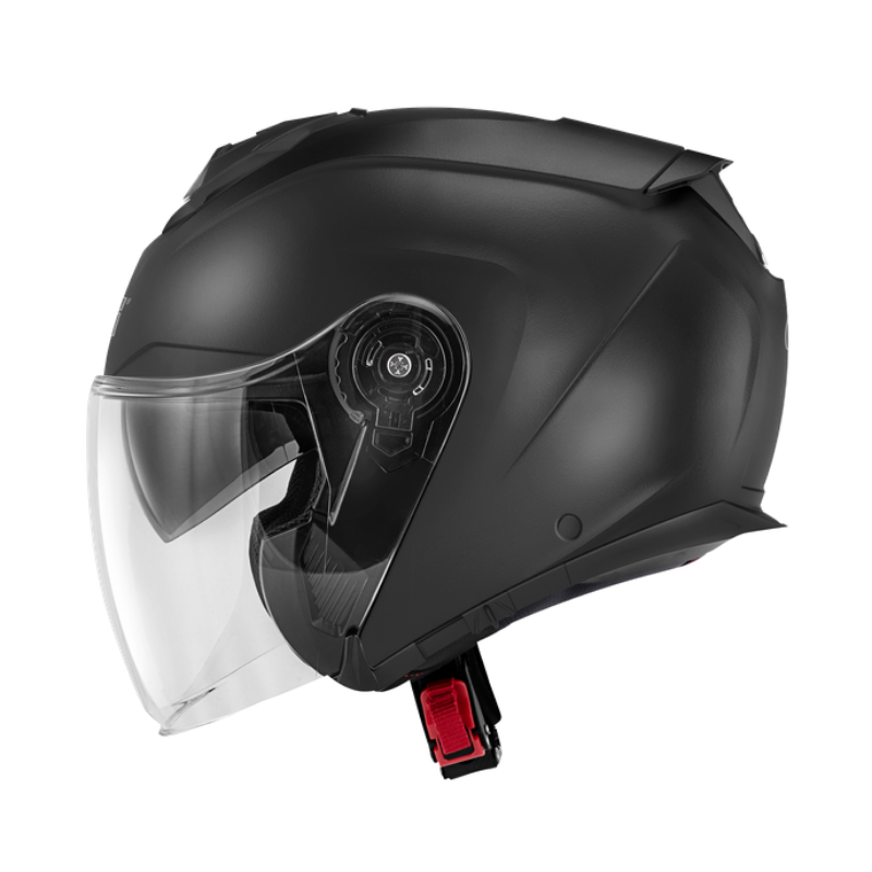 Casco jet Givi X25 nero opaco visto di lato, con visiera trasparente e cinturino a chiusura micrometrica