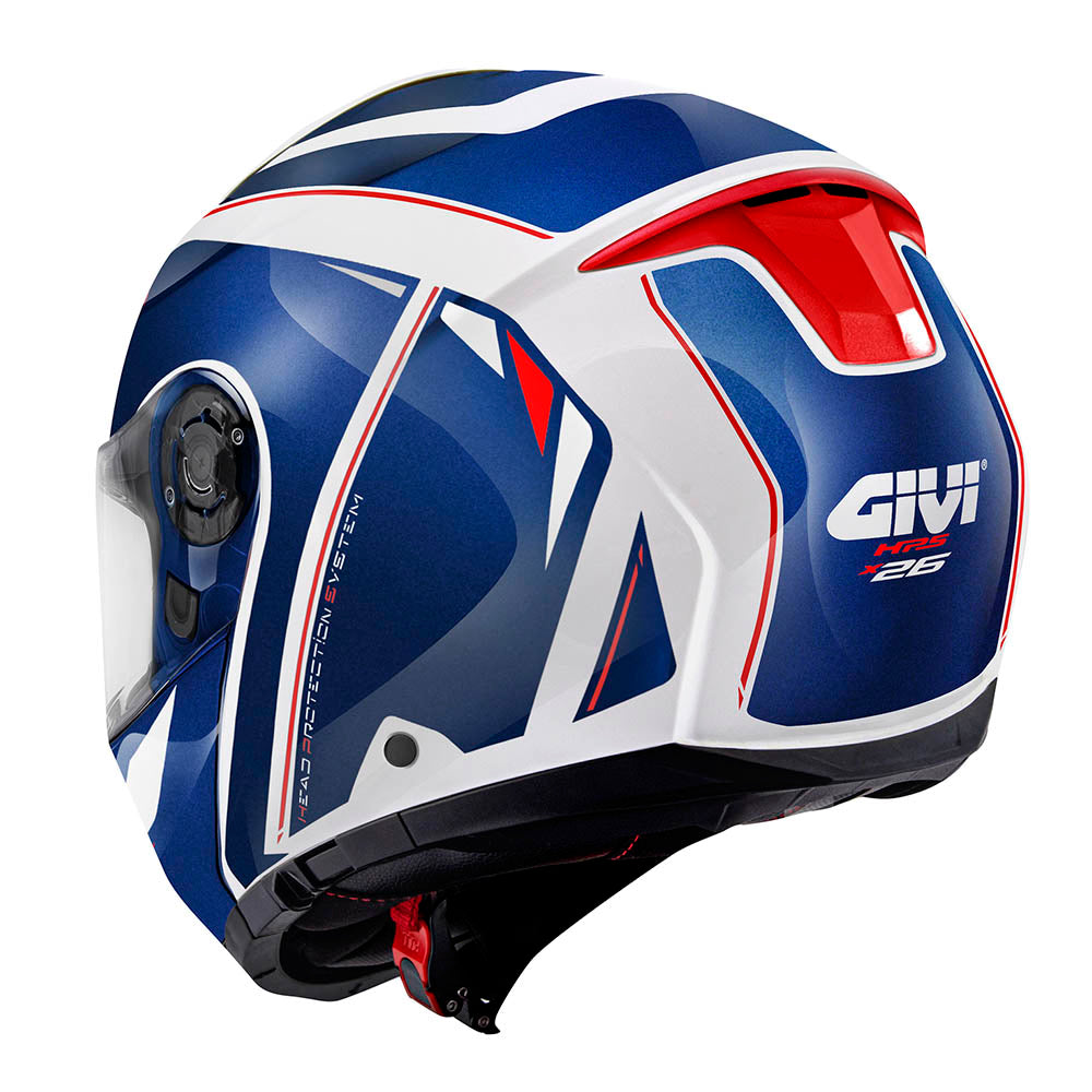 Givi X26 Square HX26FQRWL casco modulare blu/bianco/rosso – vista posteriore