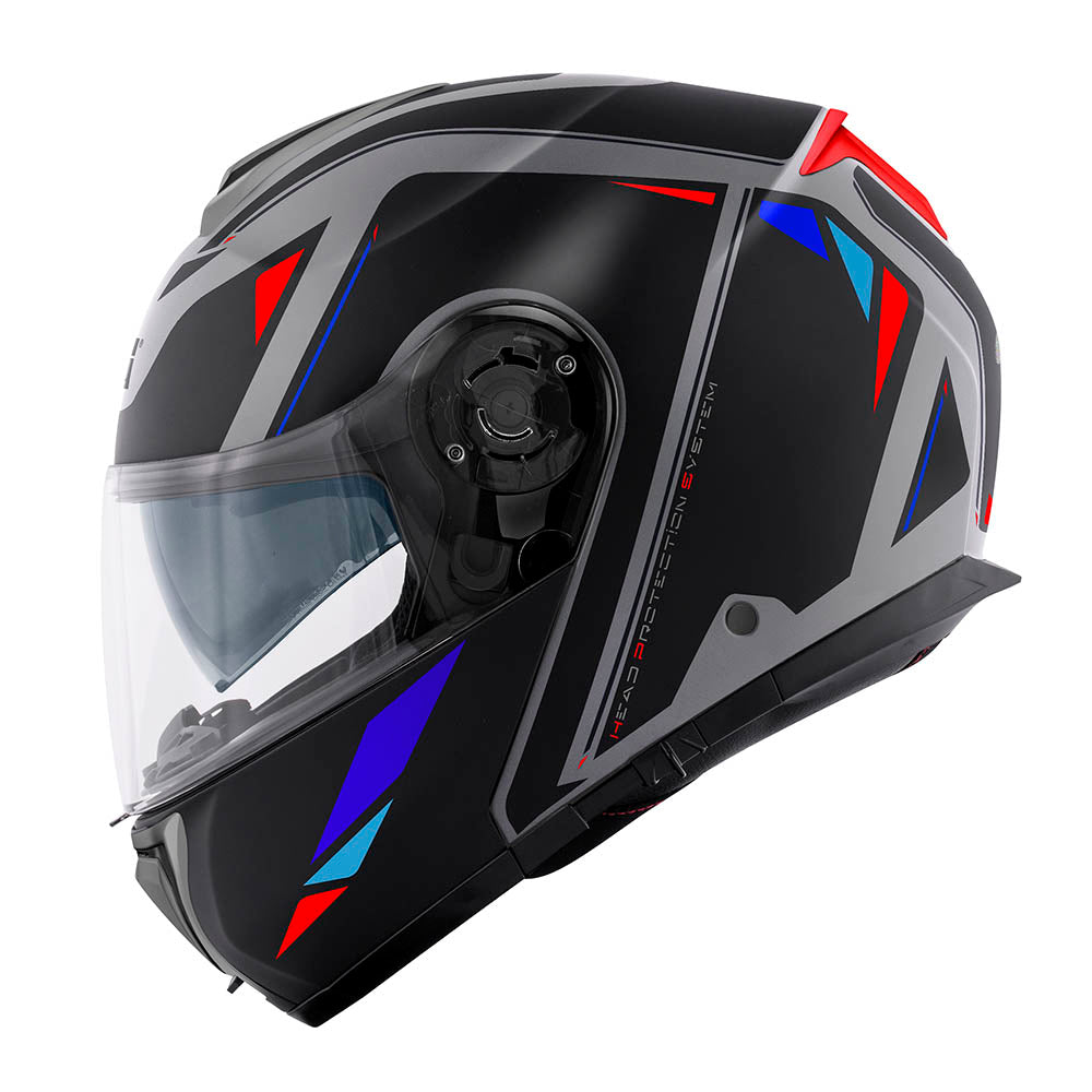 Givi X26 Square HX26FQRGB casco modulare grigio opaco/nero/rosso/blu – vista laterale