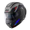 Givi X26 Square HX26FQRGB casco modulare grigio opaco/nero/rosso/blu – vista di tre quarti anteriore