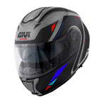 Givi X26 Square HX26FQRGB casco modulare grigio opaco/nero/rosso/blu – vista di tre quarti anteriore