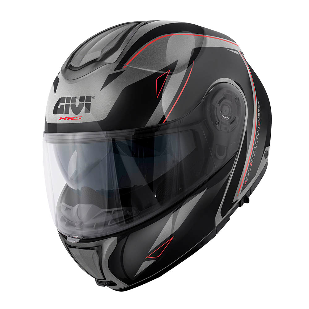 Givi X26 Square HX26FQRTB casco modulare titanio/nero/rosso – vista di tre quarti anteriore