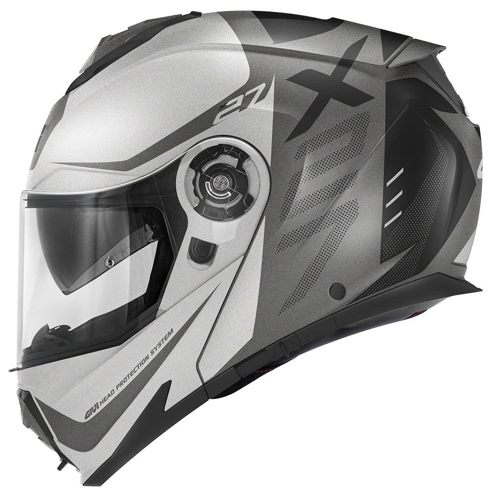 Givi X27 Dimension HX27FDMTS casco modulare argento/nero opaco/titanio – vista laterale