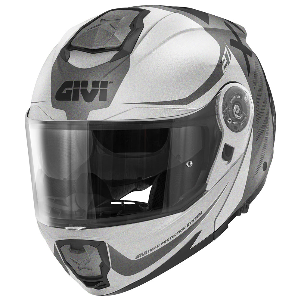 Givi X27 Dimension HX27FDMTS casco modulare argento/nero opaco/titanio – vista di tre quarti anteriore