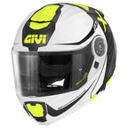 Givi X27 Dimension HX27FDMWY casco modulare bianco/nero opaco/giallo fluo – vista di tre quarti anteriore