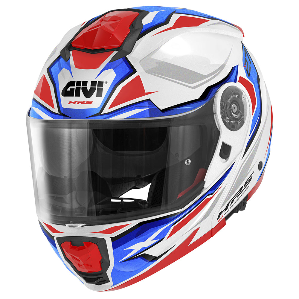 Givi X27 Sector HX27FSEWB casco modulare bianco/blu/rosso – vista di tre quarti anteriore