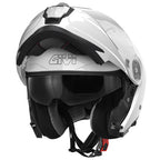 Givi X27 Solid Color HX27BB910 casco modulare bianco lucido – vista di tre quarti con mentoniera aperta