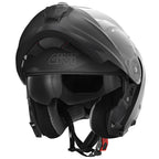 Givi X27 Solid Color HX27BN900 casco modulare nero opaco – vista di tre quarti con mentoniera aperta