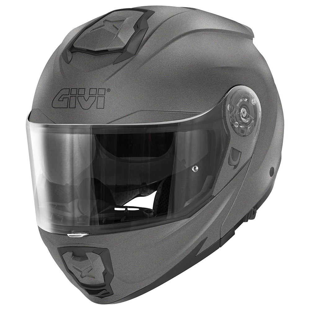 Givi X27 Solid Color HX27BG768 casco modulare titanio opaco – vista di tre quarti anteriore